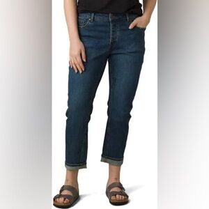 prAna Buxton Slim Boyfriend Jeans, NWT, Size 8, True Blue, 27 Inseam